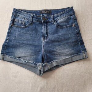 Judy Blue Women's Mid Rise Blue Shorts Cuffed Raw Hem Denim Jeans Size 27